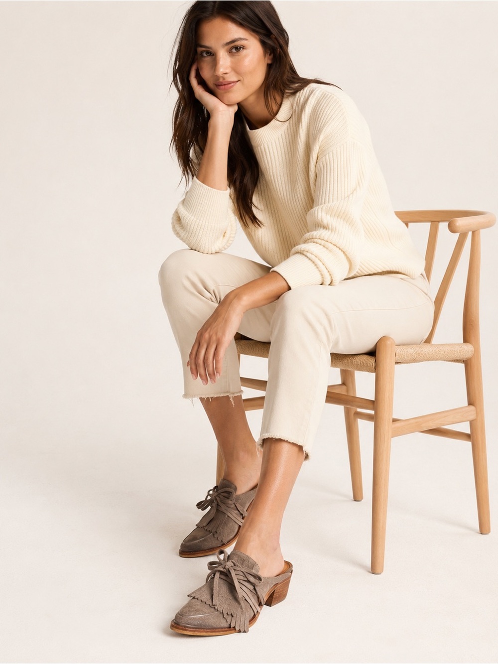 Sixtyseven brown nubuck fringe and lace ranch mules. EU 36